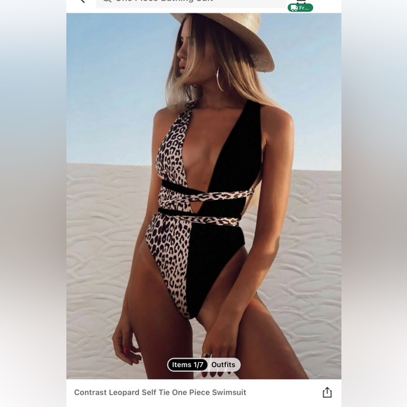 Contrast Leopard Self Tie One Piece Swimsuit - Picture 1 of 1